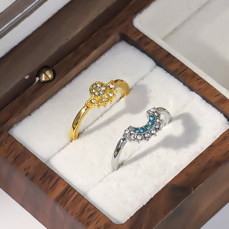 Goldiluxx Sun And Moon Diamond-studded Ring High-grade Temperament