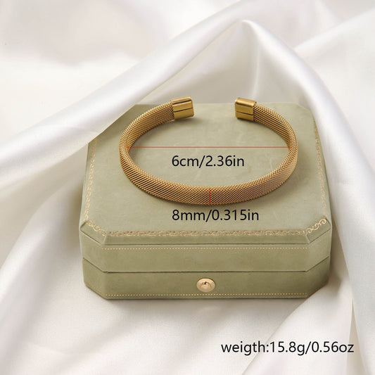 Goldiluxx Irregular Knitted Cable-Design Open Womens Fashionable Stainless Steel Bracelet