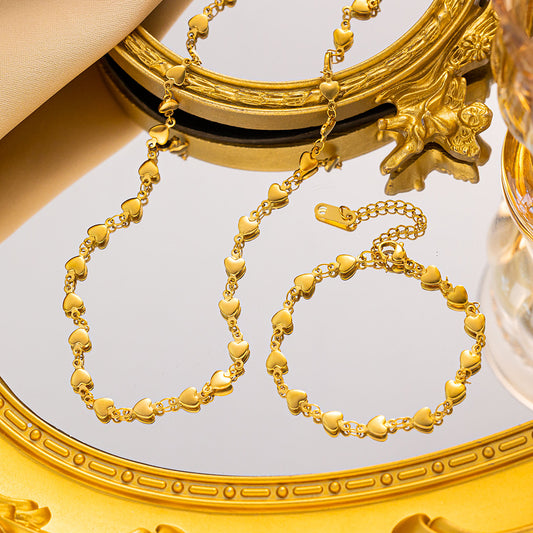 Goldiluxx French-style Minimal Luxe Heart-to-Heart Titanium Steel Necklace For Women