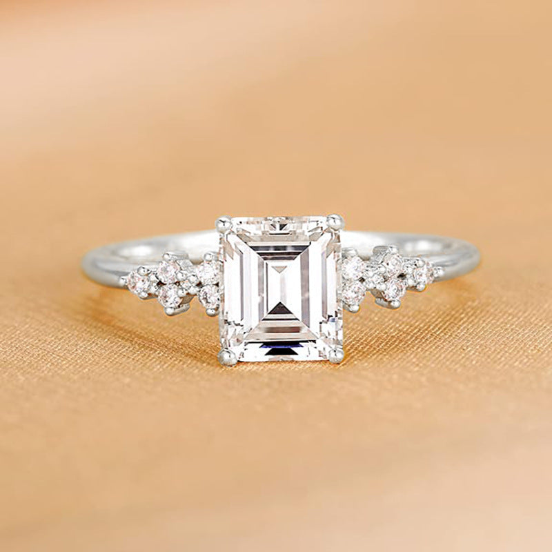 Goldiluxx S925 Sterling Silver Pave-set Rectangular Zircon Ring