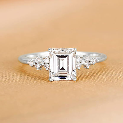 Goldiluxx S925 Sterling Silver Pave-set Rectangular Zircon Ring