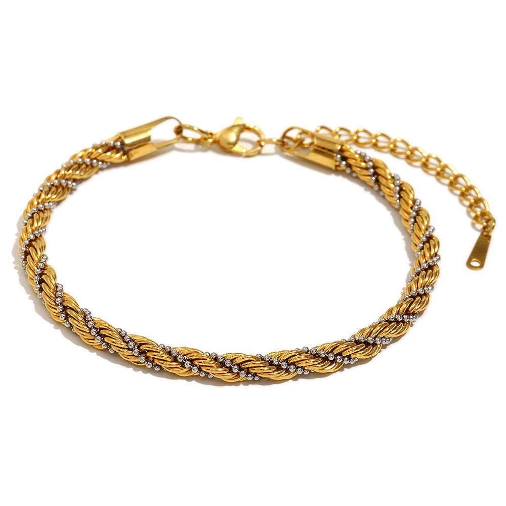 Goldiluxx Retro Aloofness Style Hand Jewelry Stainless Steel 18K Gold Plating Twist Beads Winding Chain