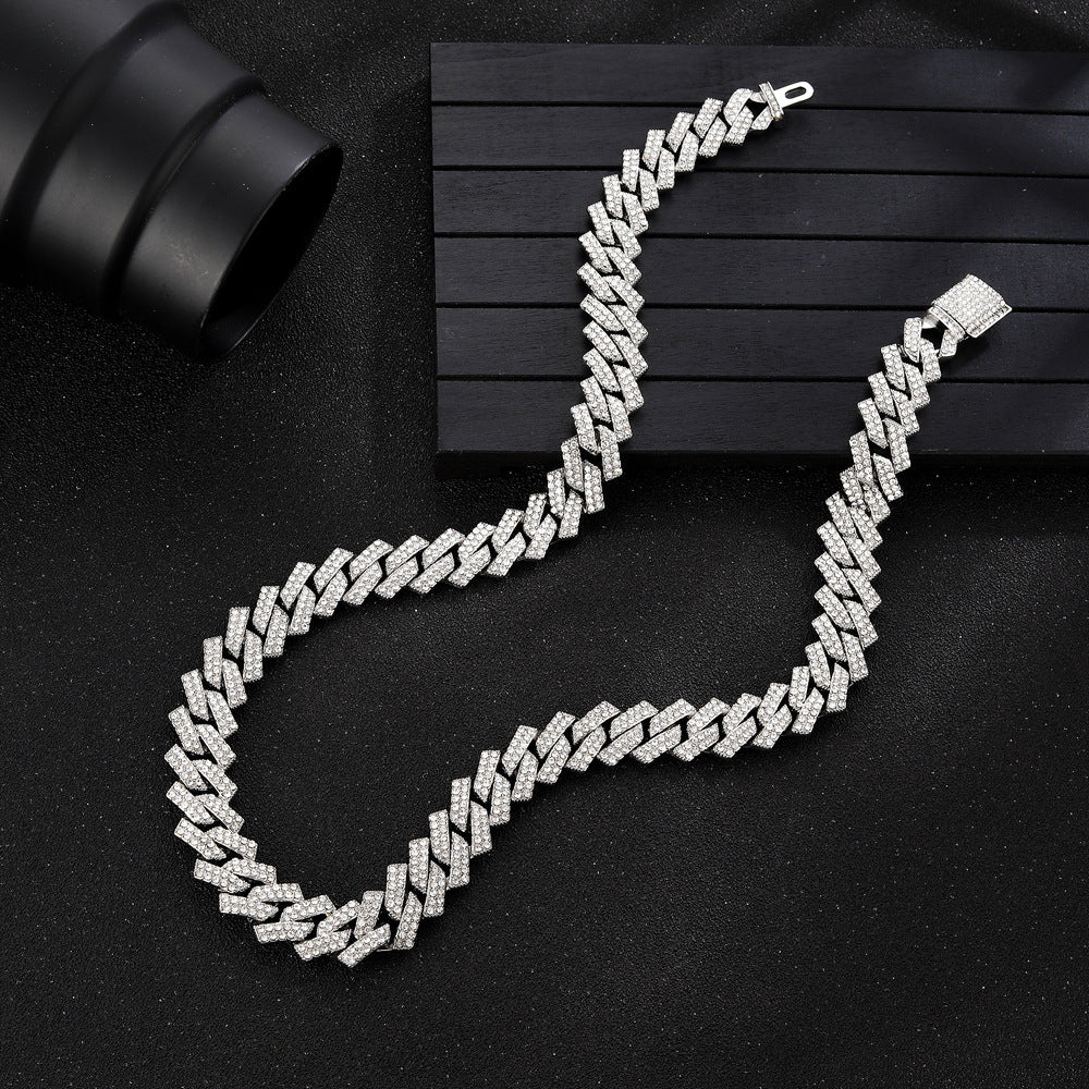 Goldiluxx Bold Exaggerated Gold Full-diamond Titanium Steel Cuban Chain