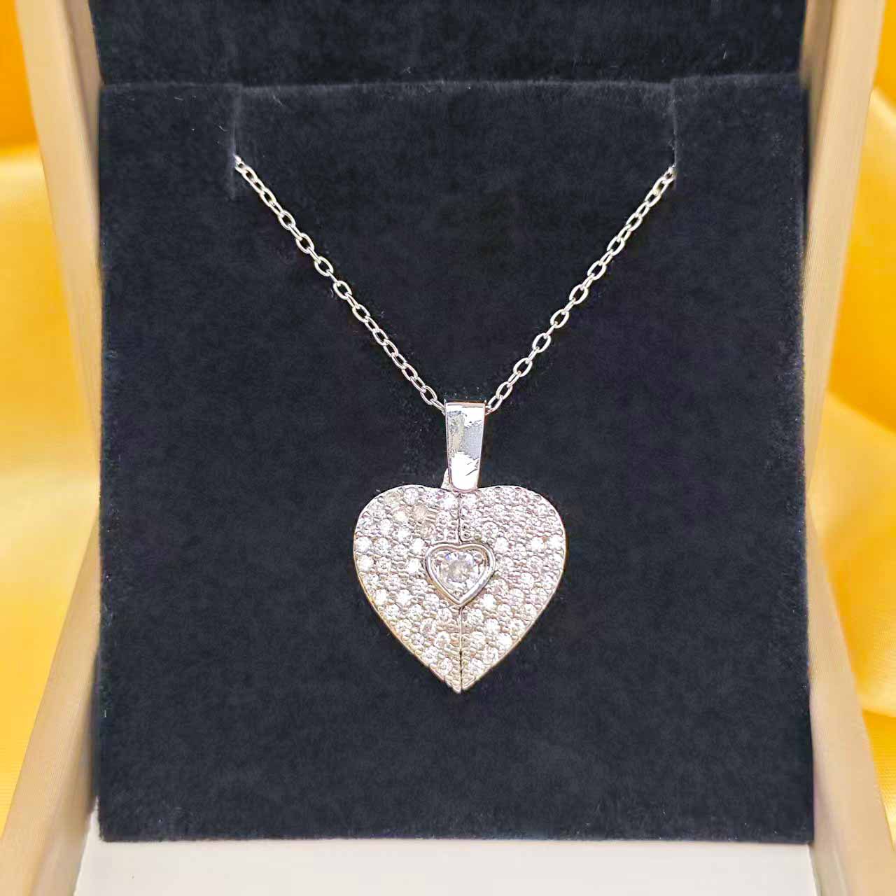 Goldiluxx Full Crystal Hinged Heart Necklace Colorfast Titanium Steel Accessory