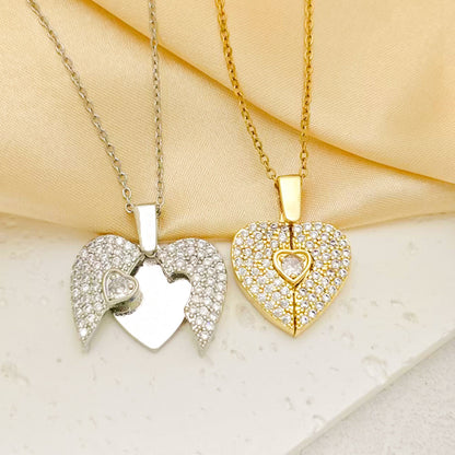 Goldiluxx Full Crystal Hinged Heart Necklace Colorfast Titanium Steel Accessory