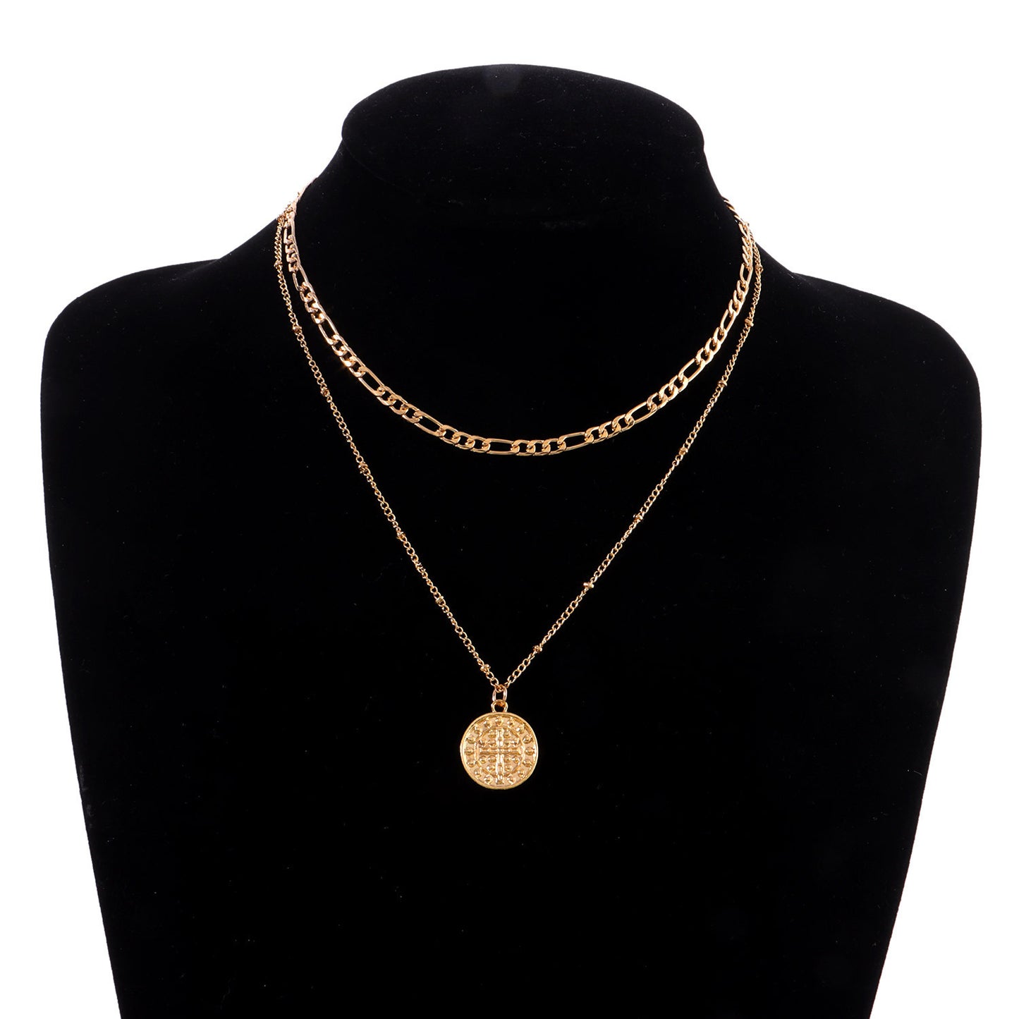 Goldiluxx Ornament Fashion Cross Wafer Trend Female Double Layer Temperament Personality Necklace