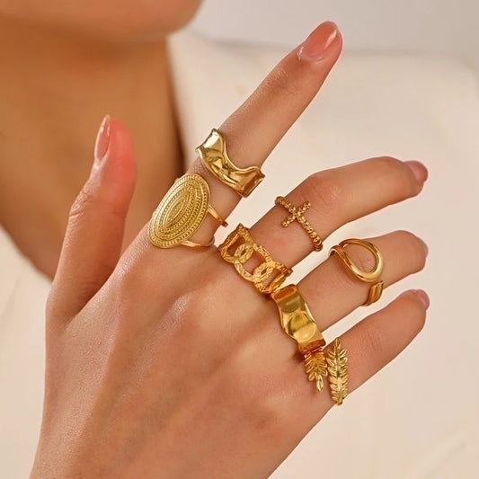 Goldiluxx Basic Classic Style Geometric Leaf Stainless Steel Plating Open Rings