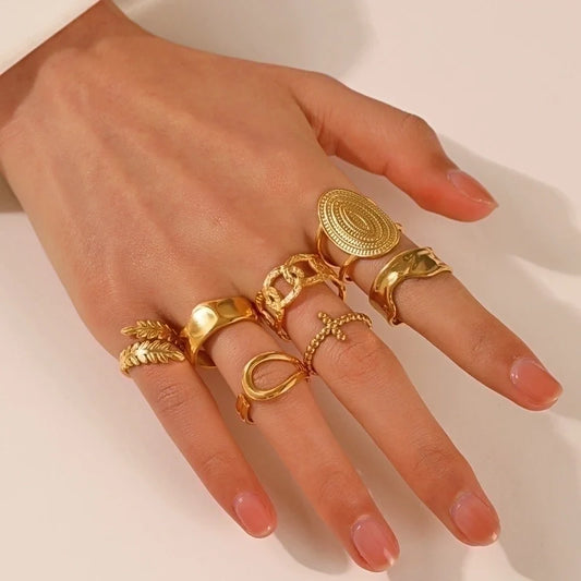 Goldiluxx Basic Classic Style Geometric Leaf Stainless Steel Plating Open Rings