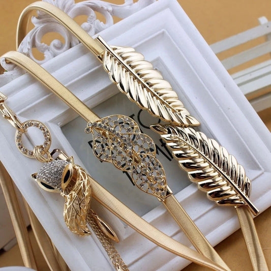 Goldiluxx Basic Modern Style Leaves Alloy Metal Plating Women's Chain Belts