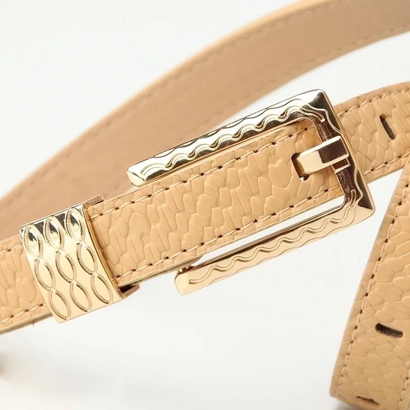 Goldiluxx Elegant Basic Minimalist Solid Color Leather Alloy Women's Leather Belts