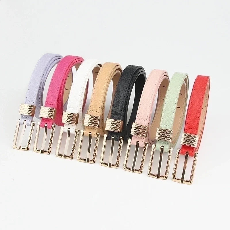 Goldiluxx Elegant Basic Minimalist Solid Color Leather Alloy Women's Leather Belts