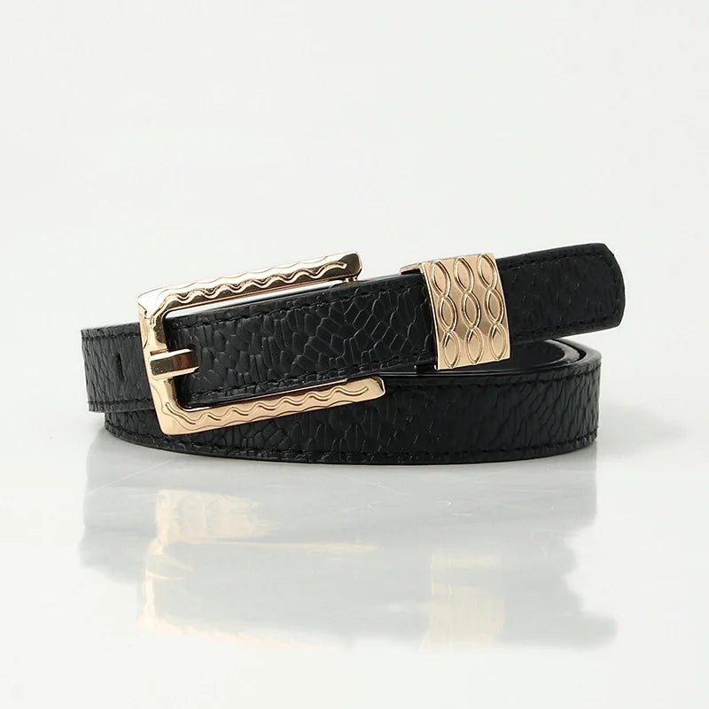 Goldiluxx Elegant Basic Minimalist Solid Color Leather Alloy Women's Leather Belts