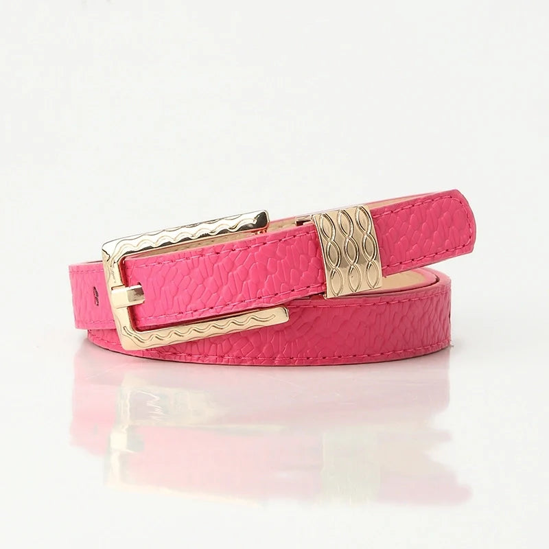 Goldiluxx Elegant Basic Minimalist Solid Color Leather Alloy Women's Leather Belts