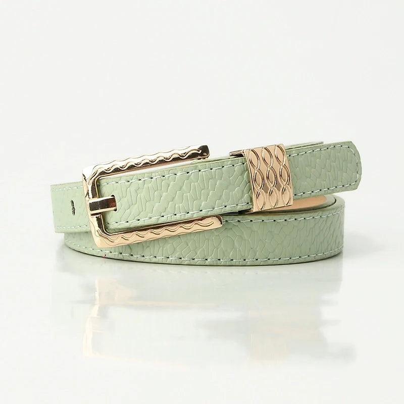 Goldiluxx Elegant Basic Minimalist Solid Color Leather Alloy Women's Leather Belts