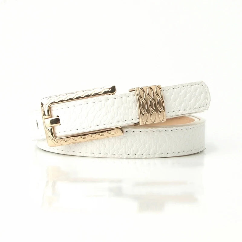 Goldiluxx Elegant Basic Minimalist Solid Color Leather Alloy Women's Leather Belts