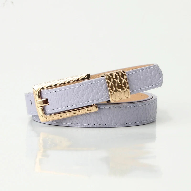 Goldiluxx Elegant Basic Minimalist Solid Color Leather Alloy Women's Leather Belts