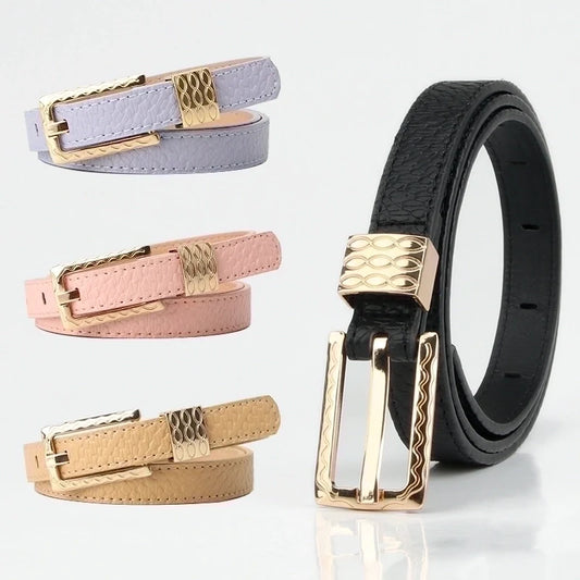 Goldiluxx Elegant Basic Minimalist Solid Color Leather Alloy Women's Leather Belts