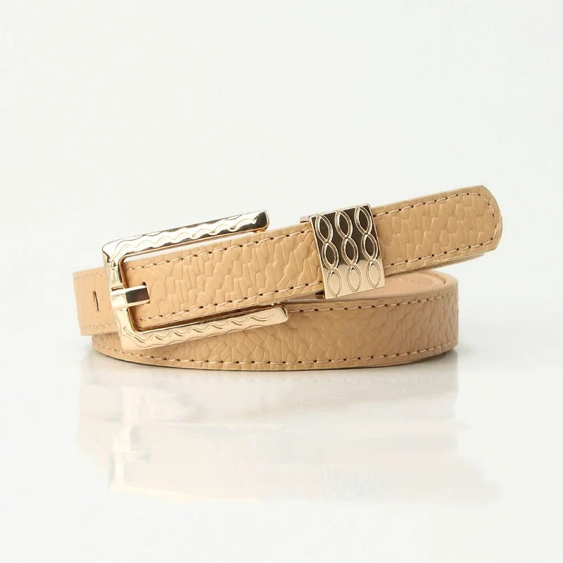 Goldiluxx Elegant Basic Minimalist Solid Color Leather Alloy Women's Leather Belts