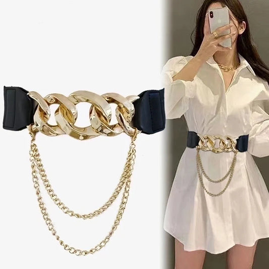 Goldiluxx Fashion Solid Color Leather Alloy Chain Belt