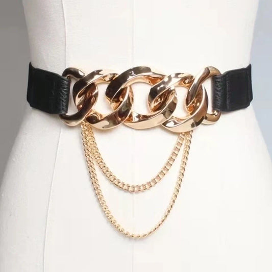Goldiluxx Fashion Solid Color Leather Alloy Chain Belt