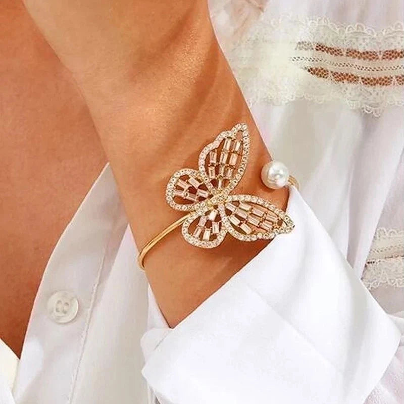 Goldiluxx Alloy Gold Plated Silver Plated Hip-Hop Classic Style Streetwear Plating Hollow Out Inlay Animal Crystal Pearls Zircon Wristband Bangle