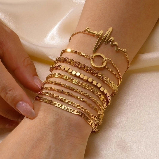 Goldiluxx IG Style Casual Minimalist Geometric 201 Stainless Steel 18K Gold Plated Bracelets In Bulk