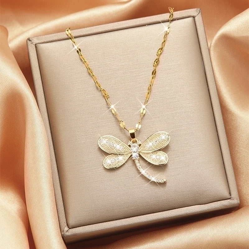 Goldiluxx Lady Heart Shape Flower Titanium Steel Plating Inlay Zircon Gold Plated Pendant Necklace
