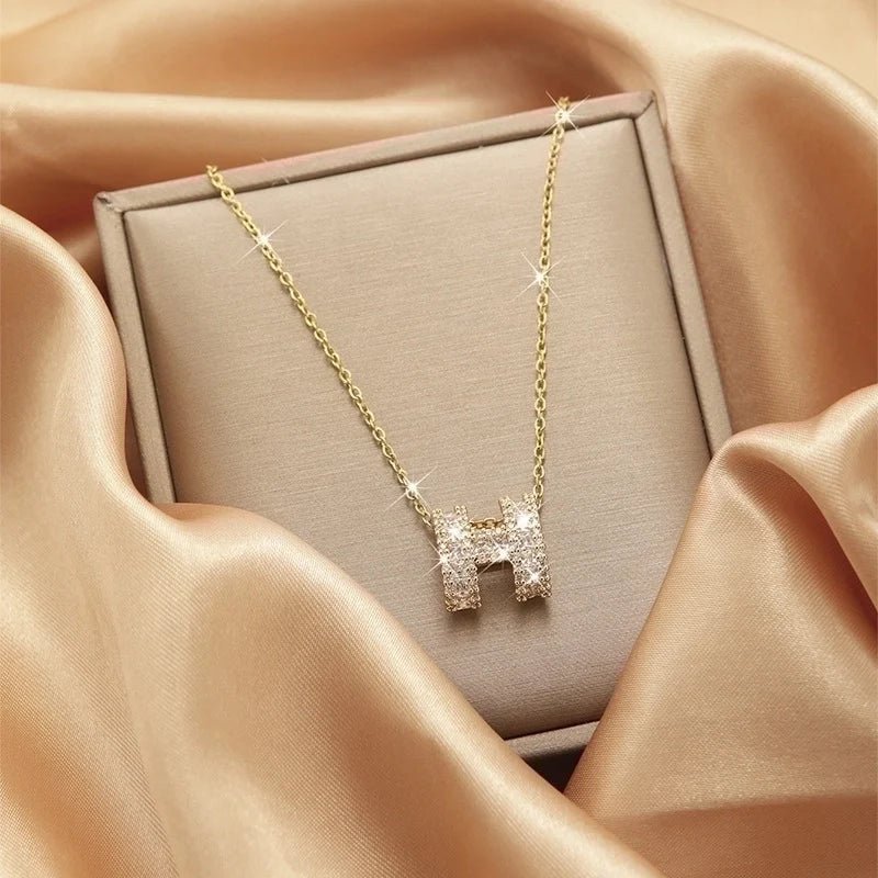 Goldiluxx Lady Heart Shape Flower Titanium Steel Plating Inlay Zircon Gold Plated Pendant Necklace