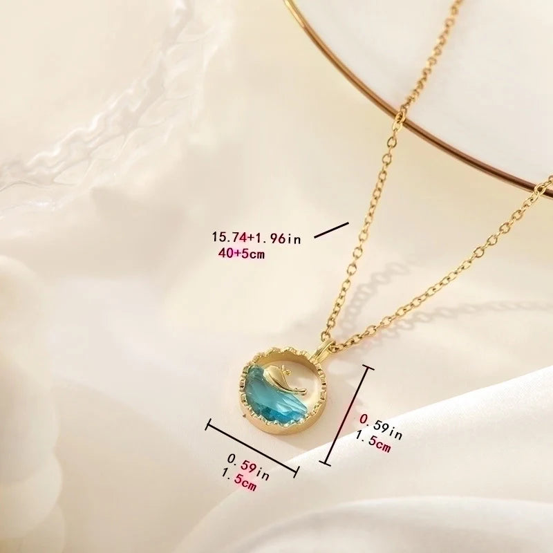 Goldiluxx Lady Heart Shape Flower Titanium Steel Plating Inlay Zircon Gold Plated Pendant Necklace