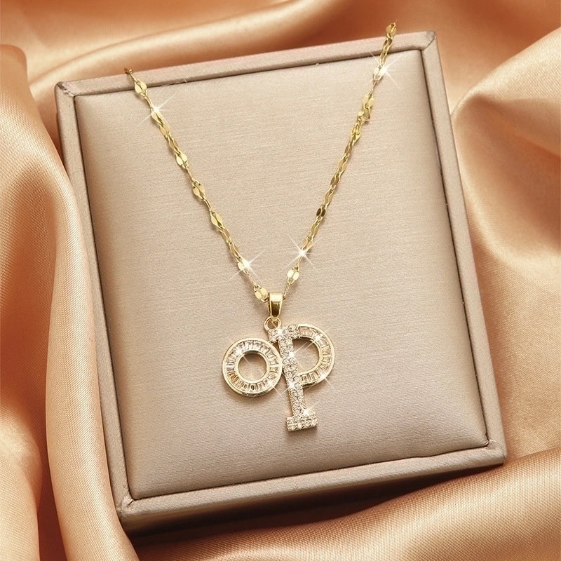 Goldiluxx Lady Heart Shape Flower Titanium Steel Plating Inlay Zircon Gold Plated Pendant Necklace
