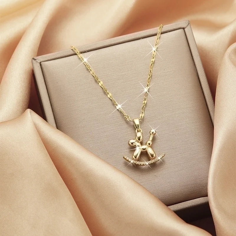 Goldiluxx Lady Heart Shape Flower Titanium Steel Plating Inlay Zircon Gold Plated Pendant Necklace