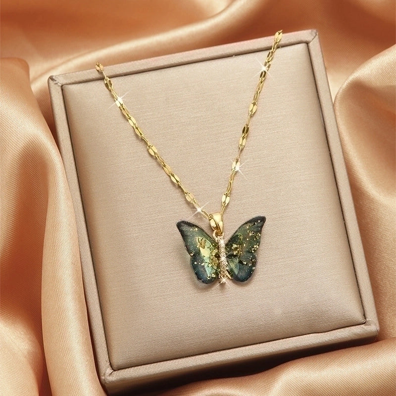 Goldiluxx Lady Heart Shape Flower Titanium Steel Plating Inlay Zircon Gold Plated Pendant Necklace