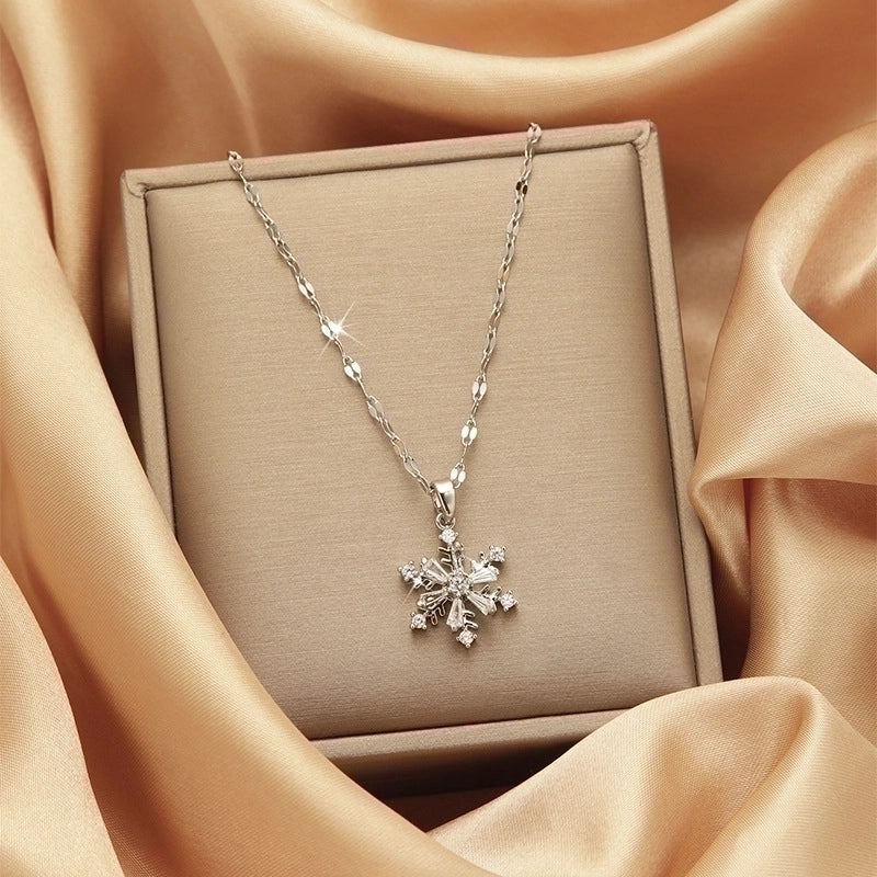 Goldiluxx Lady Heart Shape Flower Titanium Steel Plating Inlay Zircon Gold Plated Pendant Necklace