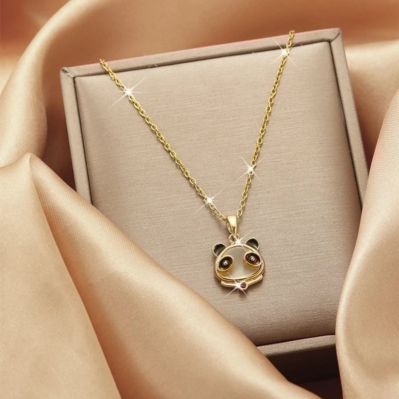 Goldiluxx Lady Heart Shape Flower Titanium Steel Plating Inlay Zircon Gold Plated Pendant Necklace