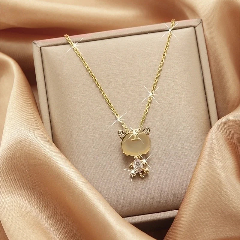 Goldiluxx Lady Heart Shape Flower Titanium Steel Plating Inlay Zircon Gold Plated Pendant Necklace