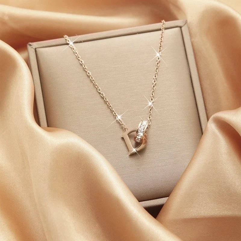 Goldiluxx Lady Heart Shape Flower Titanium Steel Plating Inlay Zircon Gold Plated Pendant Necklace