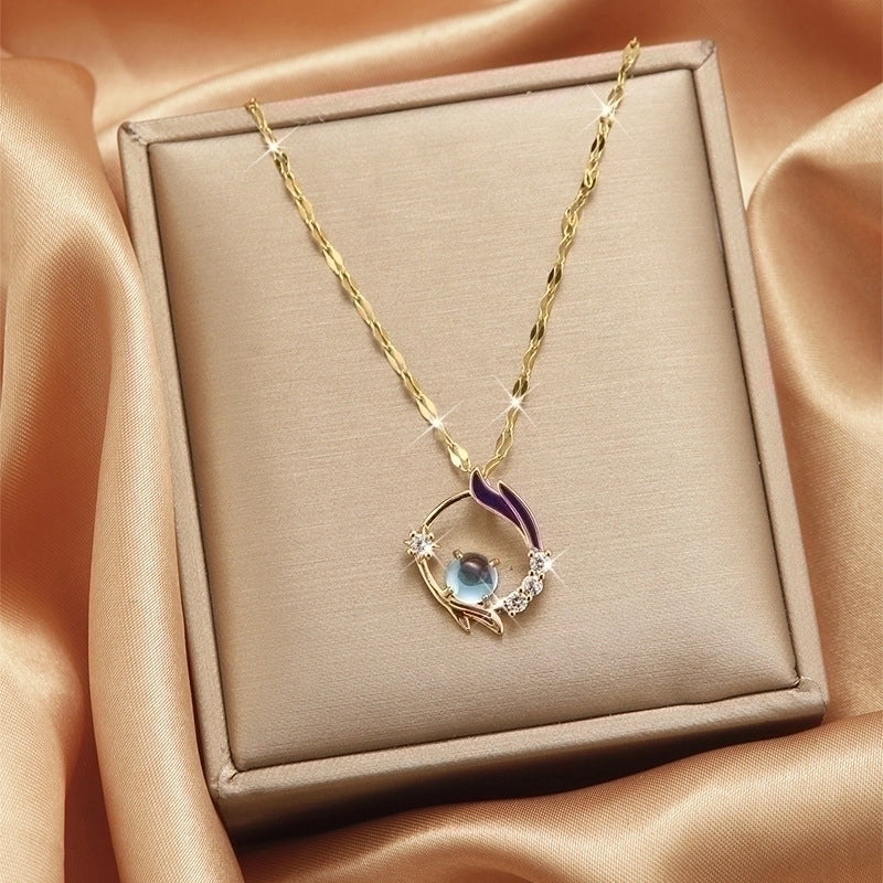 Goldiluxx Lady Heart Shape Flower Titanium Steel Plating Inlay Zircon Gold Plated Pendant Necklace