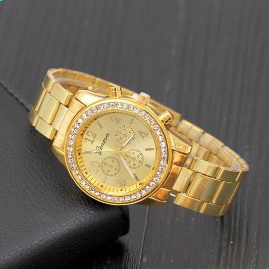Goldiluxx New Geneva Watch Diamond Alloy Steel Belt Watch Women's Quartz Watch Geneva Watc