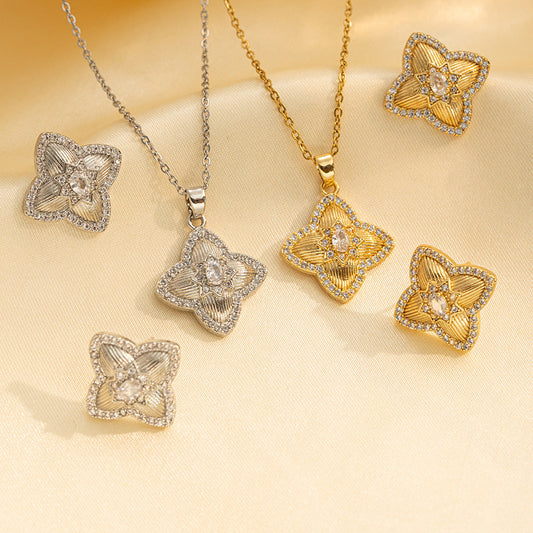 Goldiluxx Moderate Luxury Quadrilateral Geometric Heart Titanium Steel 18K Gold Plated Necklaces