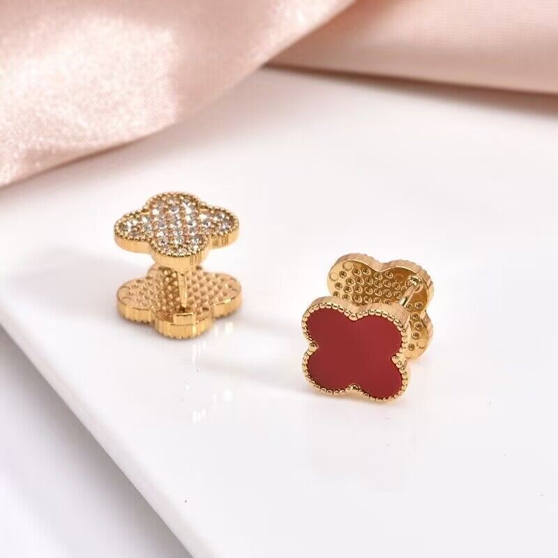 Goldiluxx Moderate Luxury Flower Copper Diamond Inlay Stud Earrings