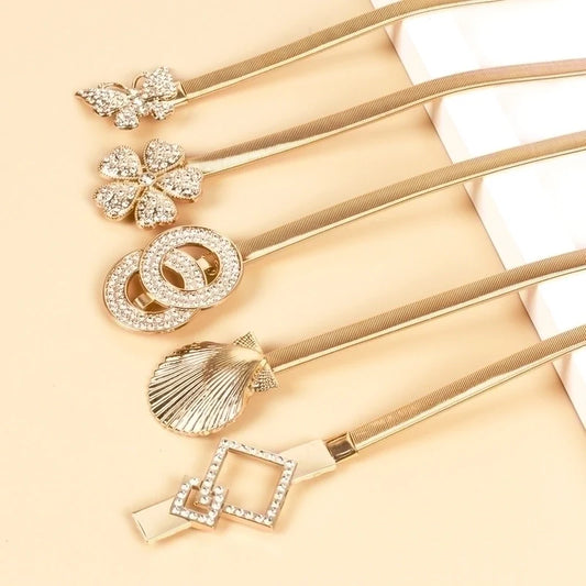 Goldiluxx Minimalist Heart Shape Alloy Inlay Rhinestones Women's Chain Belts