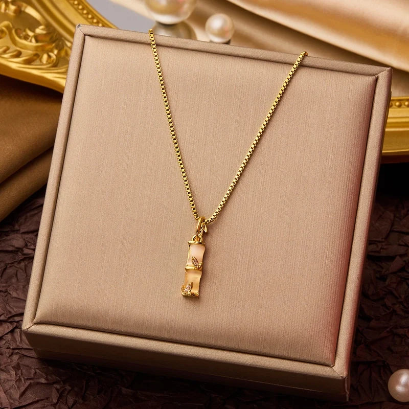 Goldiluxx Elegant Minimalist Geometric Flower Bow Knot Titanium Steel Plating Pendant Necklace
