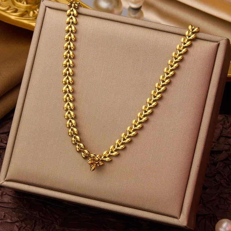 Goldiluxx Elegant Minimalist Geometric Flower Bow Knot Titanium Steel Plating Pendant Necklace