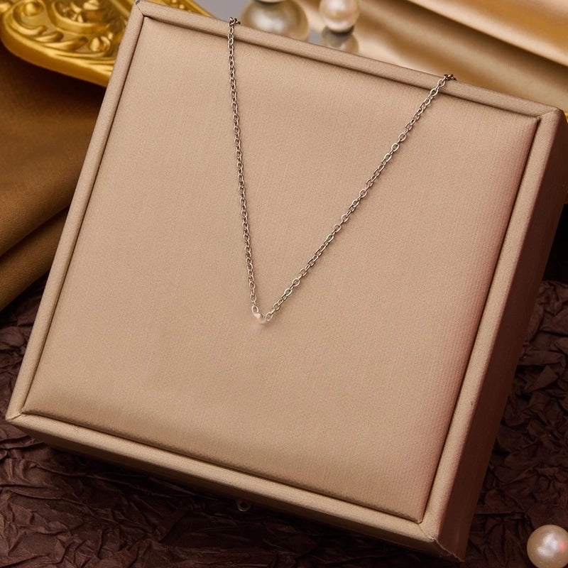 Goldiluxx Elegant Minimalist Geometric Flower Bow Knot Titanium Steel Plating Pendant Necklace
