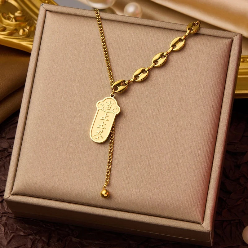 Goldiluxx Elegant Minimalist Geometric Flower Bow Knot Titanium Steel Plating Pendant Necklace