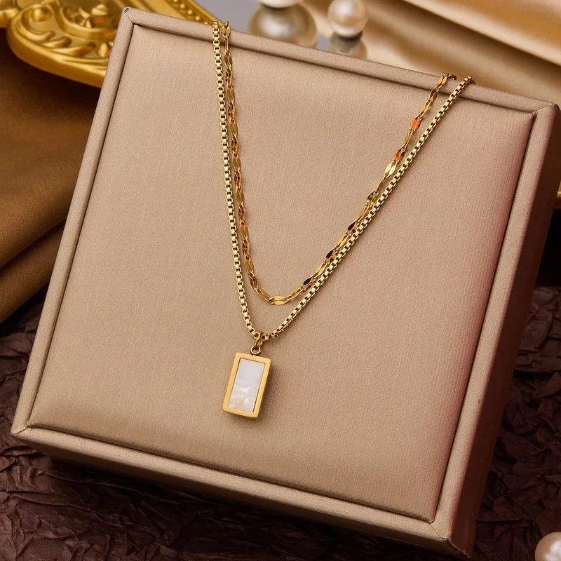 Goldiluxx Elegant Minimalist Geometric Flower Bow Knot Titanium Steel Plating Pendant Necklace
