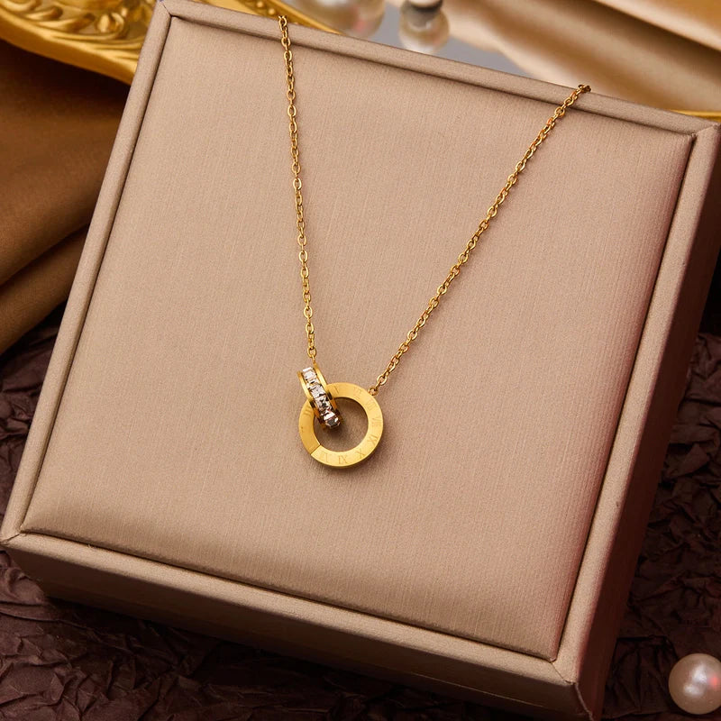 Goldiluxx Elegant Minimalist Geometric Flower Bow Knot Titanium Steel Plating Pendant Necklace