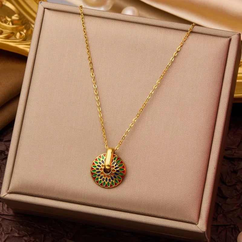 Goldiluxx Elegant Minimalist Geometric Flower Bow Knot Titanium Steel Plating Pendant Necklace