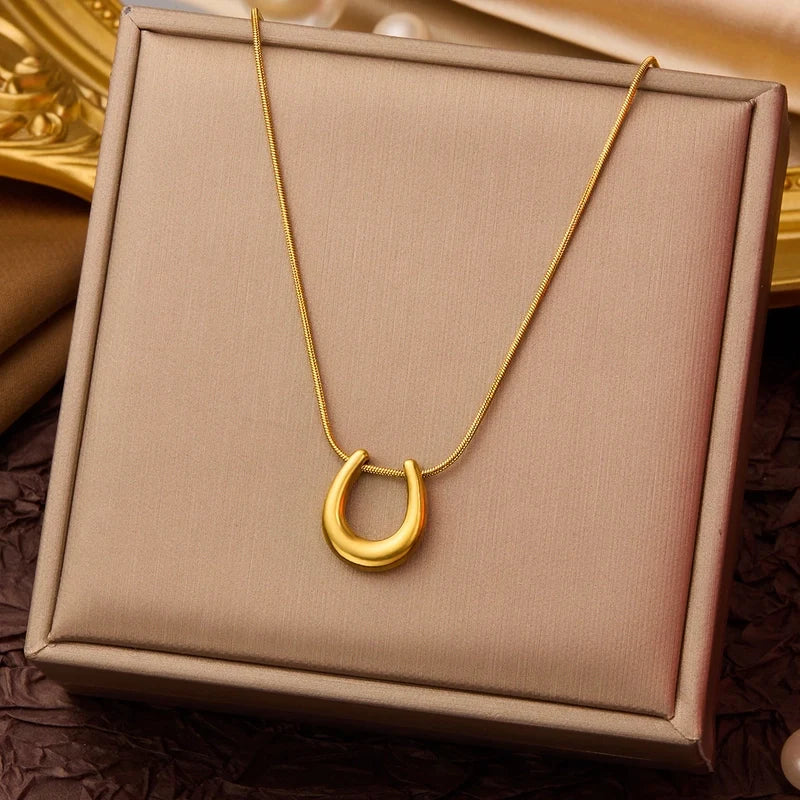 Goldiluxx Elegant Minimalist Geometric Flower Bow Knot Titanium Steel Plating Pendant Necklace