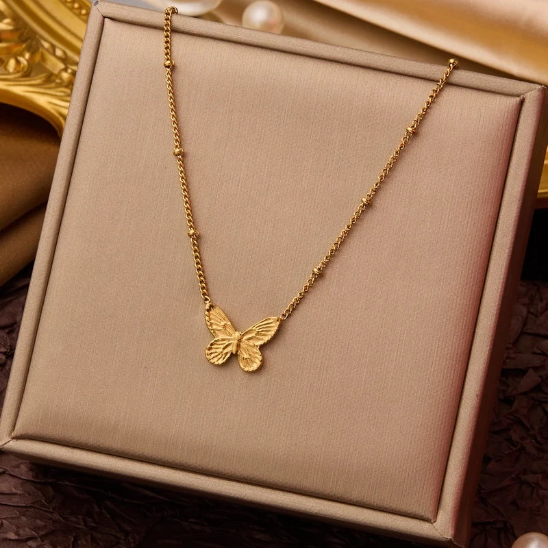 Goldiluxx Elegant Minimalist Geometric Flower Bow Knot Titanium Steel Plating Pendant Necklace